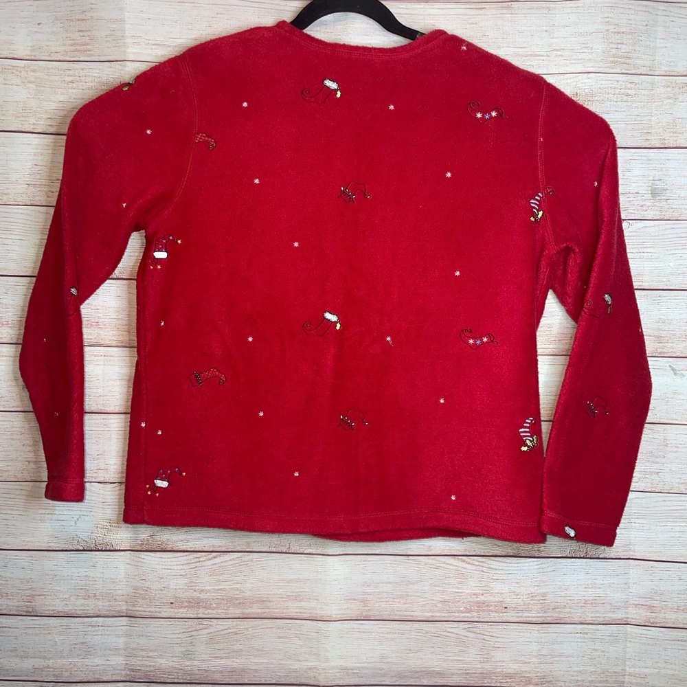 Croft & Barrow Red Holiday Fleese Zip Up Sweatshirt with Stockings size medium - Picture 4 of 12